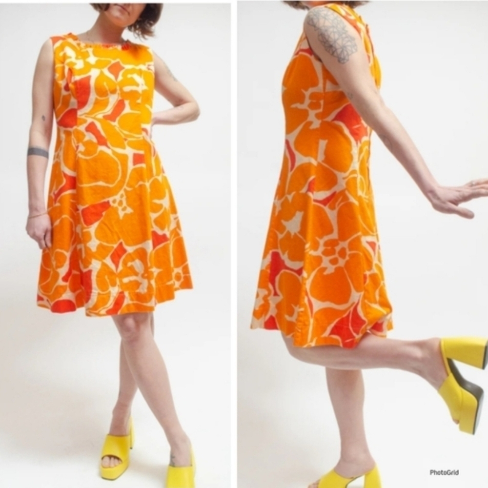 VINTAGE KAHALA HAWAII DRESS SLEEVELESS RUFFLE HEM ORANGE RED EUC M/L